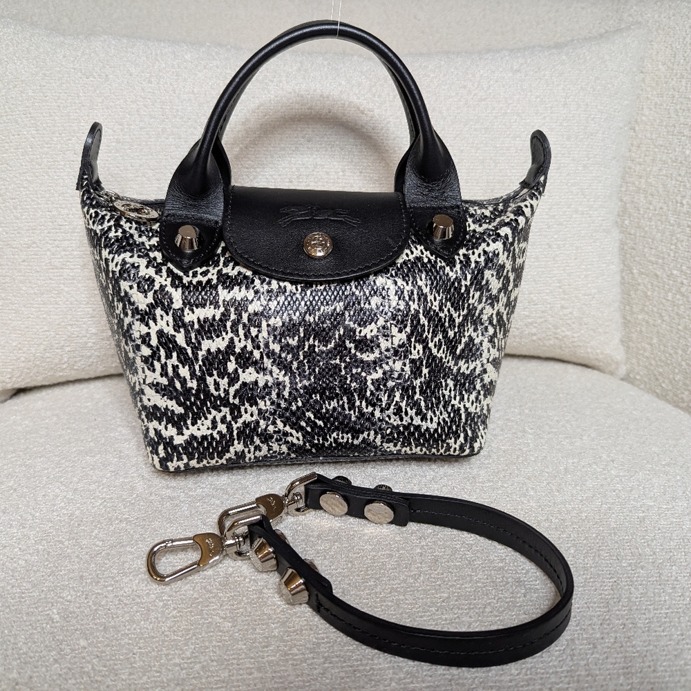 LONGCHAMP Mini Pliage Cuir Snake Embossed Leather Bag